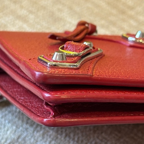 Balenciaga Red Lambskin Leather Metallic Edge Wallet On Chain Bag - Picture 10 of 14